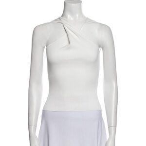 Atoir Twist Neck Sleeves White Crop Top
